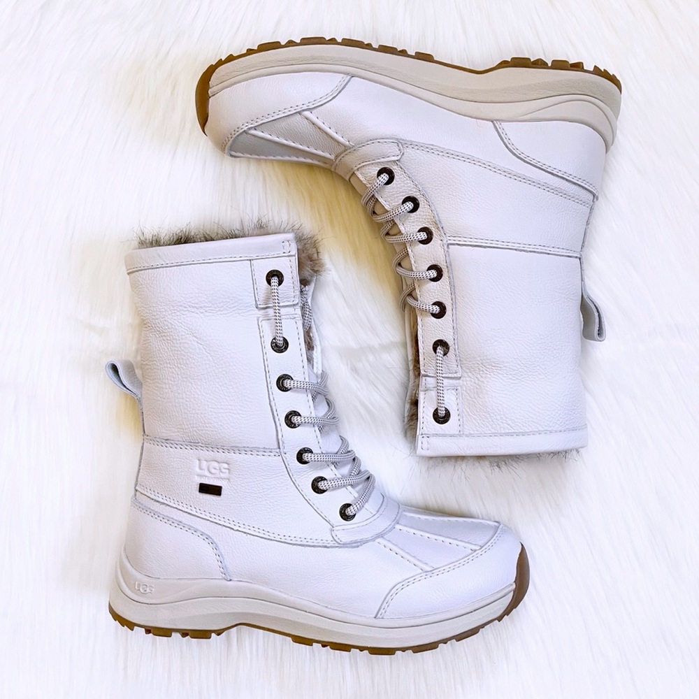 UGG Women’s Adirondack III Tipped Waterproof White Leather Boots - Picture 8 of 10